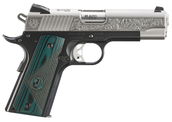 RUGER 45ACP SR1911 CMD ENGRAV.GREEN G10 (16704)
